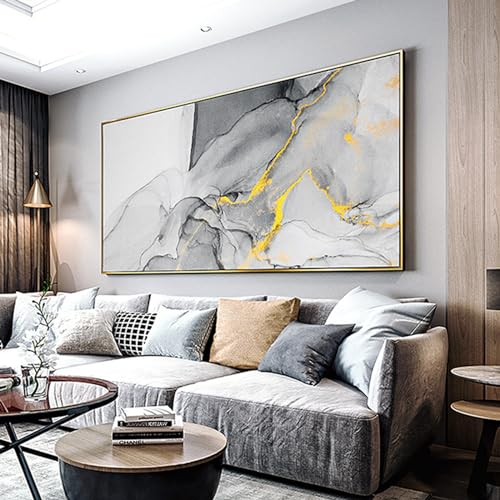 HEHGVCF Wandbilder Groß XXL Schlafzimmer Abstrakte Leinwand Bilder Grau Blau Gold Moderne Wohnzimmer Leinwand Bilder 1 Teilig Wandbilder Wohnzimmer Rahmenlos (B,80 x 160cm)