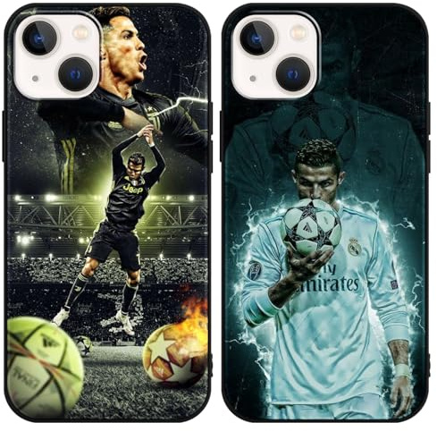 [2 Stück] Handyhülle für iPhone 13 iPhone 14 Hülle 6,1, Schutzhülle Soccer Star Fußball Fußballspieler Muster Silikon TPU Kratzfest Stoßfest Handyhülle Cover Case für iPhone 13 iPhone 14,M1