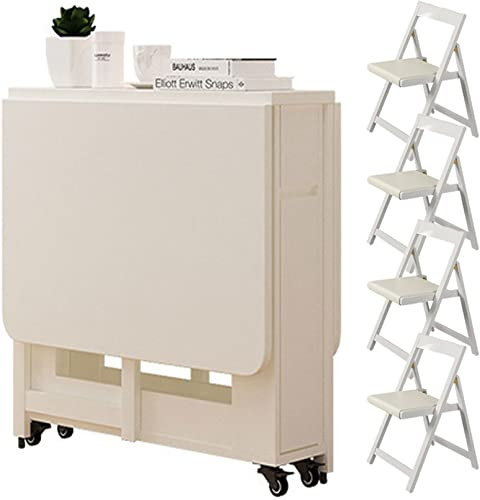 MKYOKO Klappbarer Esstisch aus Holz mit 4 Stühlen Ausziehbarer Esstisch Drop Leaf Tisch für Küche Esszimmer Wohnzimmer Restaurant-1.3m,Weiß