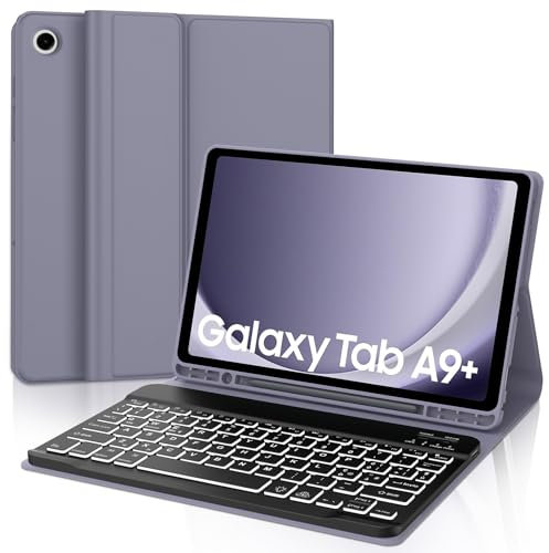 JADEMALL Custodia con Tastiera per Samsung Tab A9 Plus 11 2023, Italiana QWERTY Tastiera Bluetooth Retroilluminata con Portapenne per Tablet Samsung A9+ 11 SM-X210/X216/X218, Viola