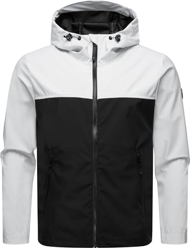 Ragwear Ultra-leichte Herren Übergangsjacke Kurze Softshelljacke wasserdicht (Wassersäule: 11.000 mm) mit Kapuze im Colour-Blocking-Look Shellwie Block YOUMODO S-4XL