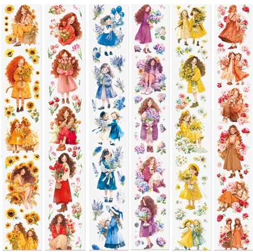 Kraeoke 6 Rollen PET Washi Tape Set Washi Sticker Retro Scrapbook Stickers Bunt Aufkleber Fotoalbum für Bullet Journals, Basteln und Geschenkpaket