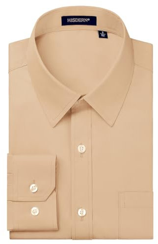 HISDERN Mens Long Sleeve Shirts Regular Fit Shirt for Men Casual Plain Shirt Formal Dress Shirts Champagne XL