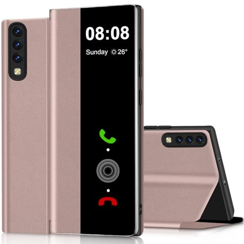 Handyhülle für Samsung Galaxy A50 Hülle Clear View, für Samsung Galaxy A50 Hülle mit Ständer Klappbar Touchscreen View Flip Extra-Dünn Leder Schutzhülle Case, Cover Clear S View