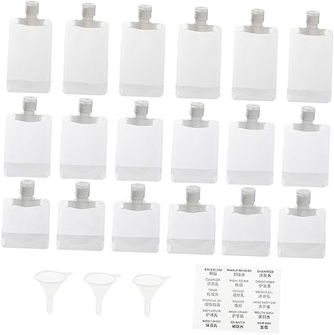 Healeved Lot De 22 Sachets Compressibles Rechargeables Format Voyage D'emballage Pour Lotions Avec Étiquettes Et Entonnoirs Pour Les Voyages D'affaires