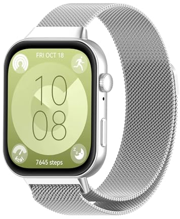 Hinnwer Métal Bracelet pour Huawei Watch Fit 4 / Watch Fit 4 Pro/Huawei Watch Fit 3, Acier Inoxydable Bracelets Magnétique Band Maille Métallique Remplacement Bracelet - Argent