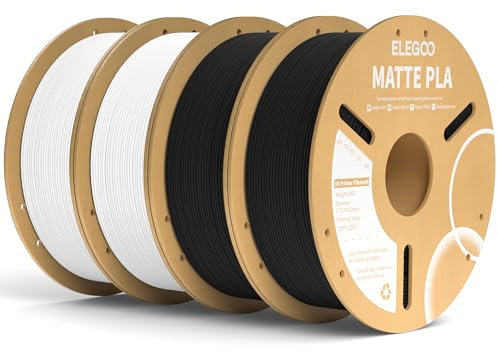 ELEGOO Matte PLA Filament Matte Schwarz & Weiß 4KG, 1.75mm 3D Drucker Filament Maßgenauigkeit +/- 0.02mm, 4 Stück 1kg Kartonspule (2.2lbs) für die meisten FDM 3D Drucker