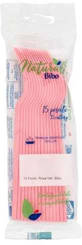 Maury's Articoli Bio Stoviglie pe Festa Colorate, Piatti Bicchieri e Forchette Ideali per Compleanni, Feste, Party, aperitivi e Eventi (ROSA FORK 15pz)