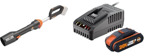 WORX Nitro - Souffleur de Feuilles mortes sans Fil - Brushless -20V-WG543E.9 & Kit de démarrage Pack Batterie et Chargeur Rapide 20V - PowerShare - WA3601