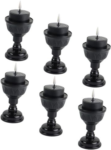 Sosoport 6pcs Solar Tee Lichter Solar-powered Kerze Lampen Schwarz Kerzenhalter Sicher Outdoor Garten Decor Für Party