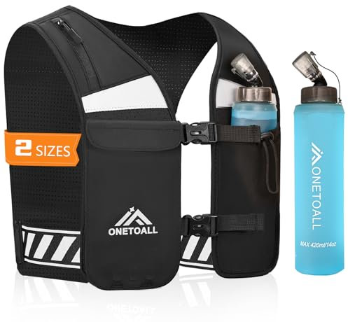ONETOALL Laufweste für Damen und Herren, Running Vest Leicht, Reflektierende Trinkweste Laufen, Verstellbare Jogging Weste mit Laufhandytasche, Lauf Weste mit 6 Taschen für Marathon, Joggen, Radfahren