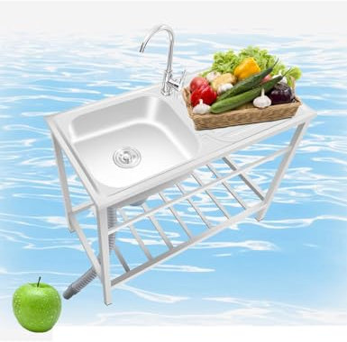 Évier Inox De Cuisine Indépendant 1 Bac, Evier Exterieur De Jardin 75cmX40cm, 83cmX50cm, Evier Cuisine Plan De Travail Table, Facile à Nettoyer, Volume élevé, Protection Contre Les Déversements