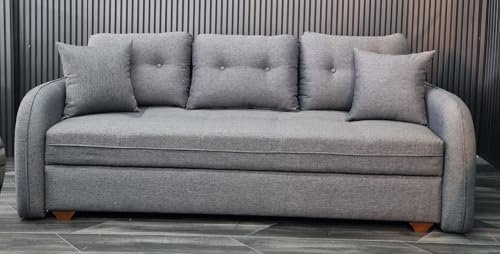 NIGHT HAVEN Egyptian Made 3 Seater Sofa Bed with Hidden Storage and Detachable Armrests 2 in 1 Sofa & Bed (Dark Grey)