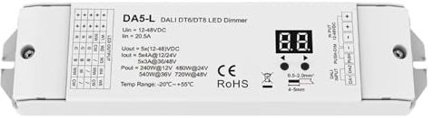 WHARGTSL 5CH * 4A 12V-48VDC CV Dali LED Dimmer 5 canali 24V Controller Tensione costante DA5-L (DT6/DT8) for RGB RGBCCT Nastro Luminoso a Strisce LED