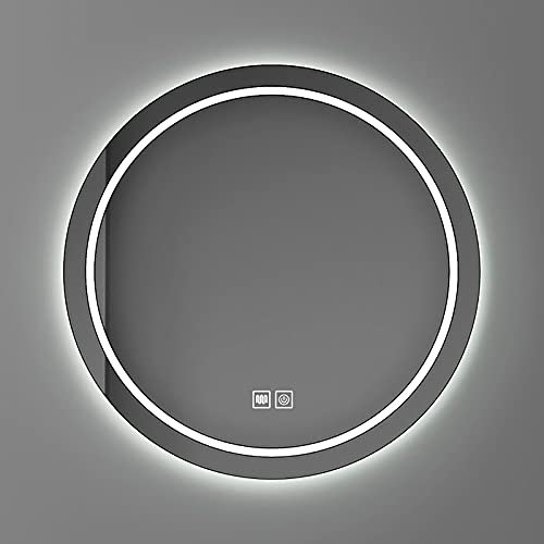 WLCNYL Rahmenloser, runder Badezimmerspiegel, bruchsicherer Kosmetikspiegel zur Wandmontage, dimmbarer, beleuchteter Schminkspiegel mit LED-Beleuchtung
