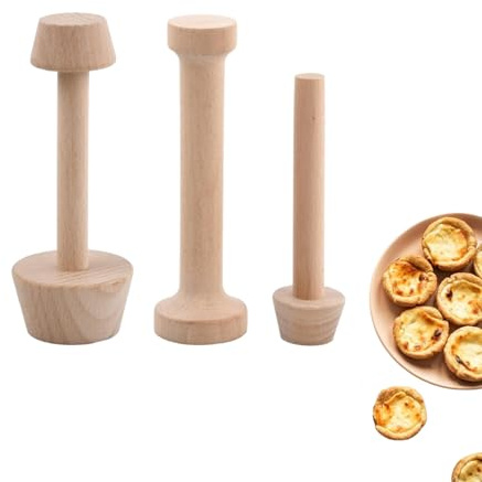 Hachera 3 Stück Eierkuchenform Aus Holz, Törtchenform Backwerkzeug, Gebäck-Tamper-Werkzeug, Teigstampfer, Holz Tortenstampfer Für Diy-Eierkuchen Muffins Pekannusskuchen Käsekuchen Desserts
