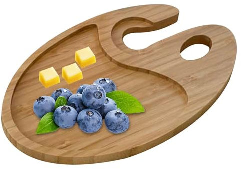 Assiette porte-vin pour apéritif – Assiettes à charcuterie pour cocktails, dessus de verre en bois | Plateau de service avec support à vin, plateau de service en bois, support en verre, petite planche