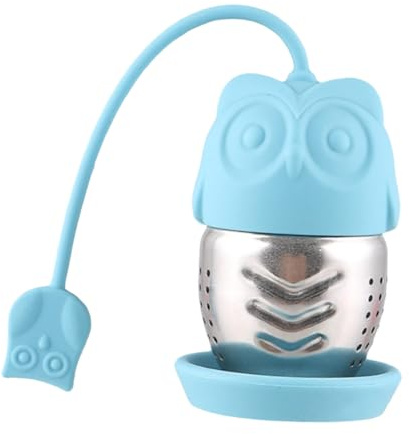 Teefilter aus Edelstahl und Silikon in Eulenform Blau | Feines Siebloch zur Trennung von Tee und Wasser, Wiederverwendbar für Losen Tee, Tragbar für Küche