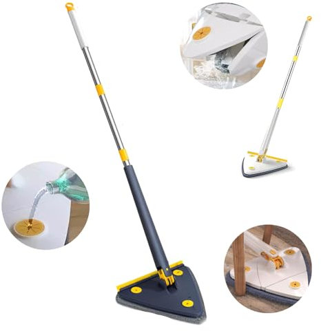 Hooha 360 Grad Dreiecks Mop Teleskopstange Reinigungsmopp mit Griff 127cm Bodenwischer&Wandreinigungsmopp&Glasreiniger Nass-&Trockenreinigung Einstellbar Wischmopp Set für Zuhause/Laden/ Büro (Blau)