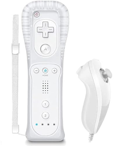 SONVIEE Telecomando Wii e Joystick Nunchuck Telecomando di Ricambio per Wii con Copertura in Silicone e Cinturino da Polso Compatibile con Wii/Wii U, senza Motion Plus (Bianco)