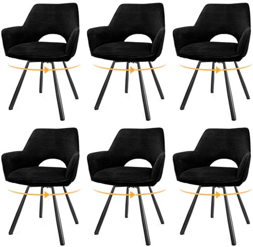 WAFTING Esszimmerstühle 6er Set Drehbar,Armlehnstuhl mit Metallbeine,geeignet als Stühle Esszimmer,Samt Stuhl,Küchenstühle,Wohnzimmerstuhl,Polsterstuhl mit Samtigem Gefühl,Schwarz