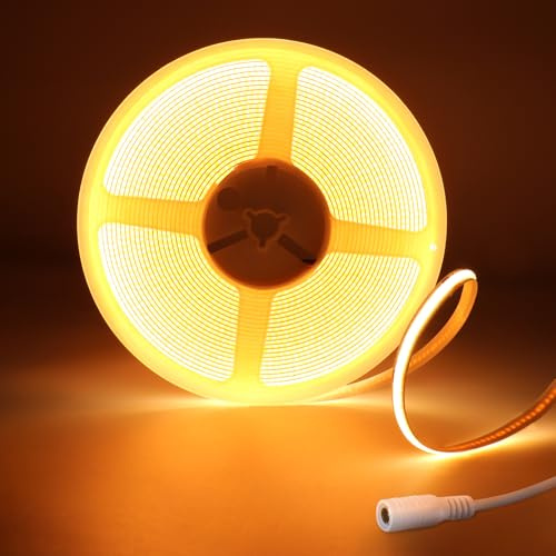 Tayire DC24V COB LED Streifen Warmweiss 3000K, Schneidbar LED Strip 10m 320LEDs/M, CRI95+ 8mm Breite Biegbar LED Band Hohe Helligkeit Lichtband für Schlafzimmer Küche DIY（Netzteil Nicht Enthalten