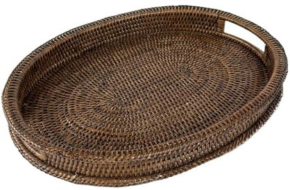 LA PORCELLANA Bianca - Botanio Marrón Bandeja Ovalada 45x35x5 cm, Ratán