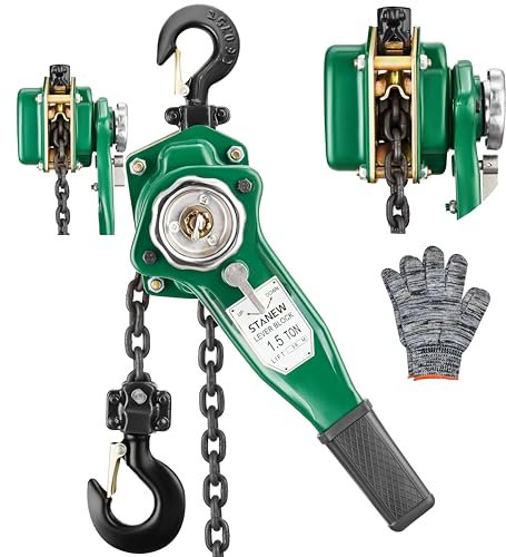 STANEW Polipasto de Cadena Manual, 1.5T, Cabrestante de Palanca Manual, Cadena G80, 2.8 m de Elevación Máxima, Polipasto industrial de Cadena