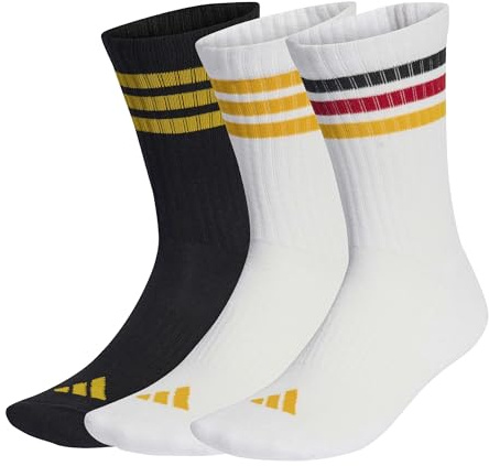 adidas Unisex 3STRIPES CUSHIONED SPORTSWEAR CREW SOCKS 3 PAIR PACK, white/black/collegiate gold, 45-48
