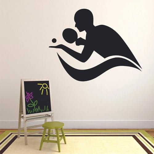 KGXUEDAO Sports Table Tennis Silhouette Door and Window Vinyl Sticker Play Table Tennis Wall Decal Teen Bedroom Gym Stadium Decoration