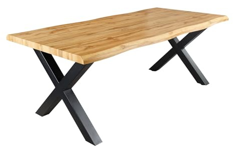 Riess Ambiente Industrial Esstisch WILD - 200cm - braun - Wildeiche-Design Baumkante schwarz X-Gestell