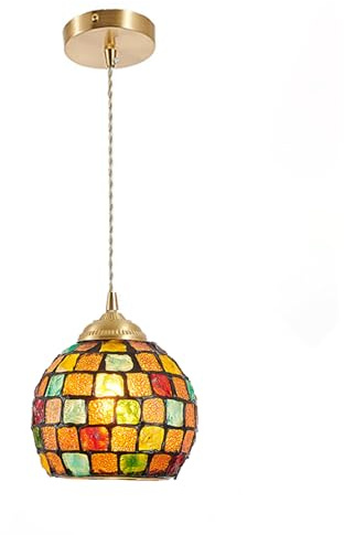 DLGLOLIN Suspension Luminaire en Verre Lustre Salon Vintage, Abat-jour en Verre Coloré Intérieure Suspendues, E27 Plafonnier pour Chambre Cuisine Salle à Manger