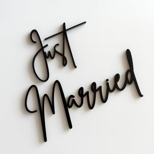 Just Married Cake Charm, Black Gloss Acrylic, 3mm Thick, Premium Laser Cut Decoration for Wedding Celebration Lambeth Style 10cm