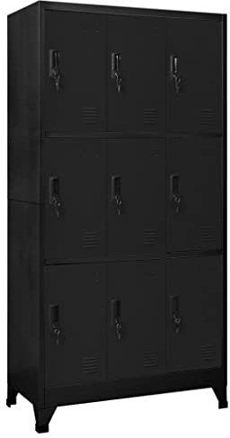 Holamys Schließfachschrank Schwarz 90x45x180 cm Stahl, 9 Fächer mit Schlüsseln, Robustes Metall Spind für Büro, Schule, Umkleide, sichere Aufbewahrung