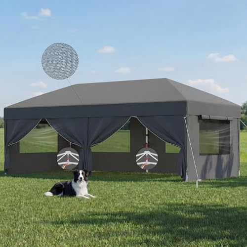 JUMMICO Tonnelle Pliante 3x6m avec Moustiquaire Aérée Anti-Insectes｜Robuste et Durable｜Imperméable et Anti-UV｜Installation et Rangement Rapides｜Idéale pour Cour, Balcon, Camping et Plus Encore｜Gris