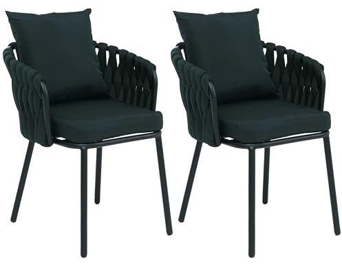 Mendler 2er-Set Aluminium-Esszimmerstuhl HWC-P89 Stoff/Textil - grün | Indoor, Stuhl, Armlehne, (180g/m²) Seilgeflecht, Rope