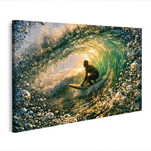 islandburner Bild auf Leinwand Surfer in der Welle Wandbild für Surf- und Wasserliebhaber - Edition I1