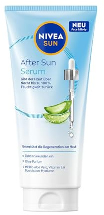 NIVEA SUN After Sun Serum, Feuchtigkeitsserum mit Bio-Aloe Vera, Vitamin E & Hyaluron, After Sun Lotion zur Unterstützung der Hautregeneration nach dem Sonnenbad (100 ml)
