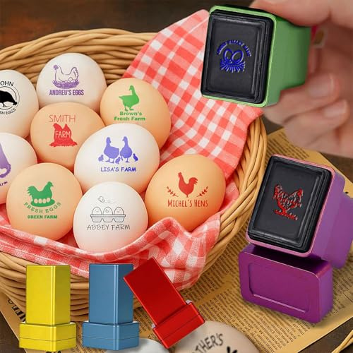Personalisierte Eierstempe, Selbsttintenender Personalisierbarer Eier Stempel für Hühner Frische Ei, Lustige und einzigartige Desig für Individuelle Markierungen auf Dem Hof, Geschenk für Hühnerhalter