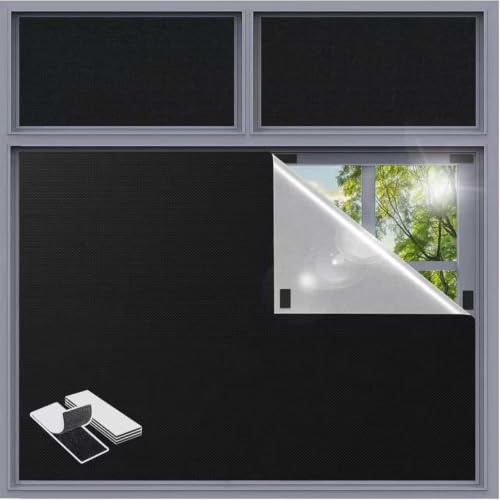 Blackout Blinds Stick on 400x145cm, 420D Blackout Curtain for Window, No Drill Film for Bedroom, Cut to Any Size, Portable Black Out Blinds for Travel Temporary, 30 Velcro