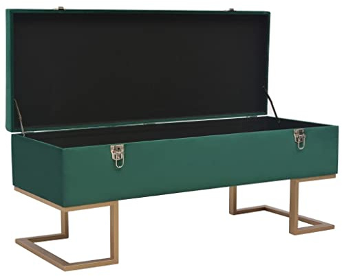KKgypkn Grüne Samtbank mit Staufach 105 cm, Sitzbank mit Stauraum aus Samt, goldene Eisenbeine, für Wohnzimmer, Flur