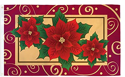 AZ FLAG Bandera Planta de Navidad Poinsettia 150x90 cm 2 Ojales | Uso interior y exterior Enseña navideña costuras dobles y bordes reforzados con ojales metálicos poliéster 100D