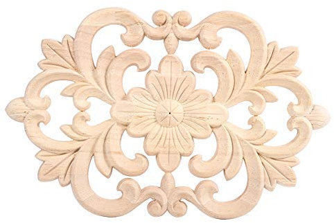 Fdit 2 apliques europeos de madera tallada sin pintar para decoración de la puerta del hogar, armario, cama, 8.7 x 5.5 pulgadas