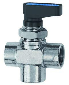 RIEGLER 103365-381.03 3-Wege-Mini-Kugelhahn, L-Bohrung, MS verchromt, G 3/8 IG, DN 7, 1Stk