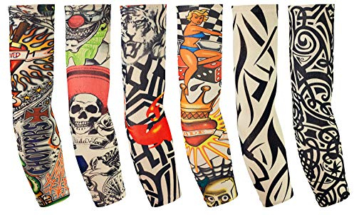 Balinco 6 Stück Tattoo Ärmel Arm Tattoo Strumpf Herren Damen Nylon Tattoo Armstrumpf Temporäre Tattoos Arm Tätowierung Armstrümpfe Tattoo Strumpf Arm für Karneval Fasching Party Bunt