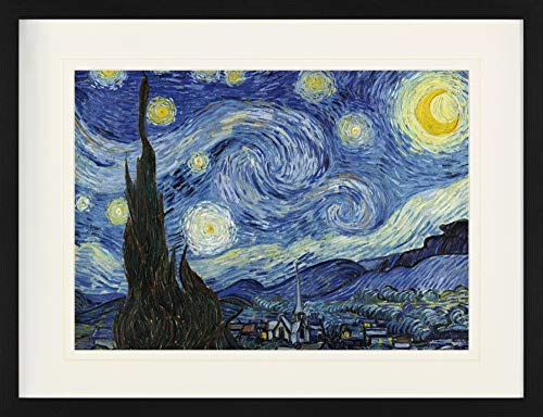 1art1 Vincent Van Gogh Poster Die Sternennacht, 1889 Gerahmtes Bild Mit Edlem Passepartout | Wand-Bilder | Im Bilderrahmen 80x60 cm