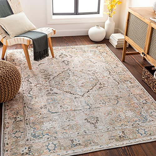 Livabliss Orientalisch Boho Teppich Vintage - Waschbar in der Waschmaschine - 200x274 cm, Rosa, Elfenbein, Blau