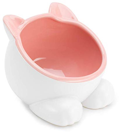ViviPet Raised Ceramic Cat Water Food Big Head Bowl Dish, Tilt Angle Protect Cat's Spine, Stress for Cat - Pink