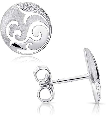 MATERIA Damen Ohrstecker Silber rund matt - 925 Echt-Silber Ohrringe Stecker nickelfrei mit Zirkonia in Etui SO-388-Silber