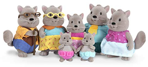 Li'l Woodzeez - Famille d'écureuils Bustleberry avec Les Grands-Parents - Ensemble de 7 pièces avec Figurines Miniatures - Jouets et Accessoires pour Animaux pour Les Enfants de 3 Ans et Plus